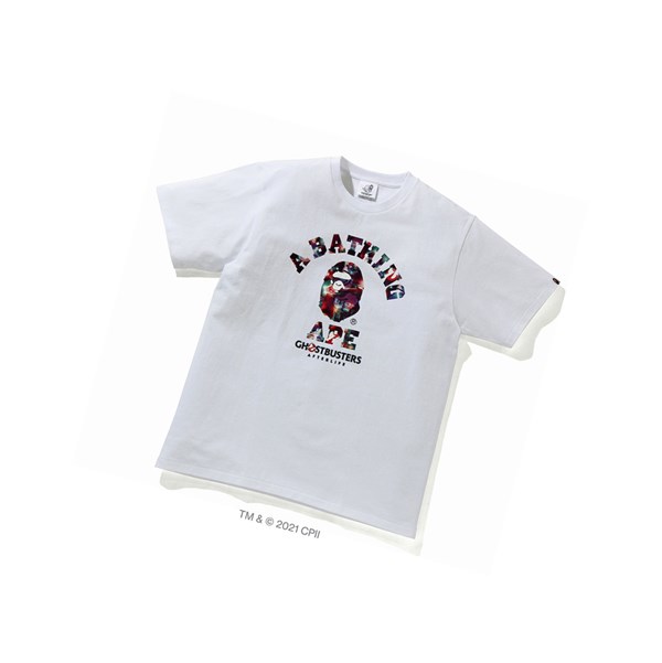 Men's A BATHING APE X Ghostbusters Camo College Tee Short Sleeve T Shirts White | VLBT93147