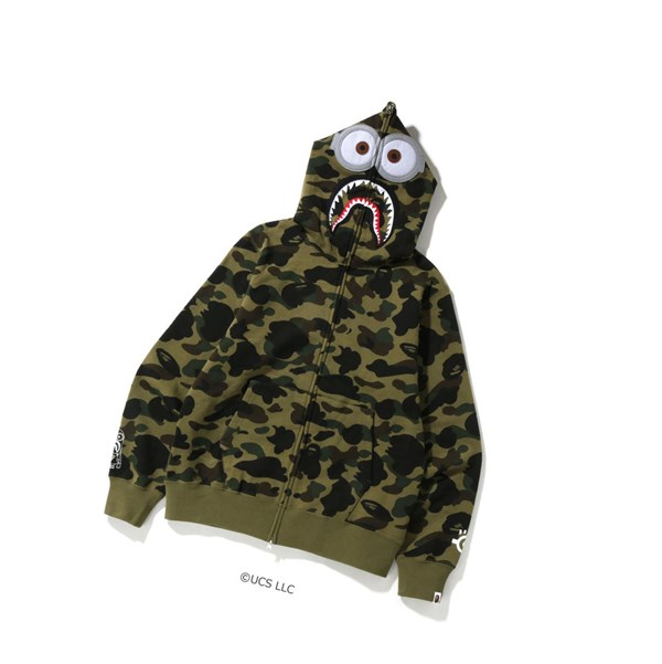 Men's A BATHING APE X Minions 1st Camo Minions Shark Full Zip Throughs Hoodie Army Green | COWX12047