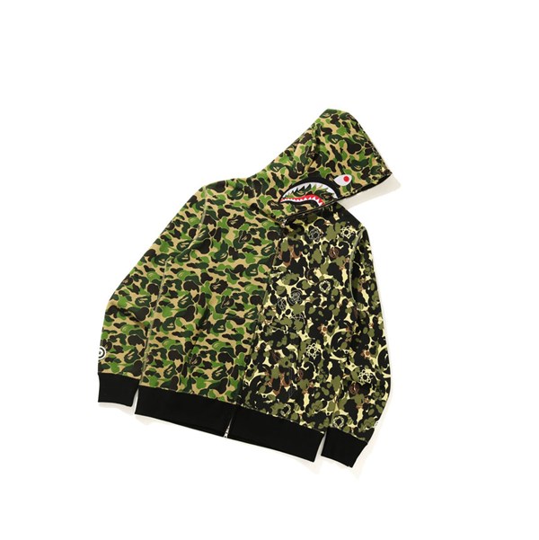 Men's A BATHING APE X Mo'Wax X Unkle Bape Camo Zip Throughs Hoodie Army Green | UGIP51032