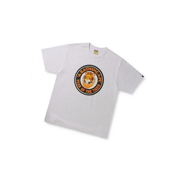 Men's A BATHING APE Year Of The Tiger Tee Short Sleeve T Shirts White | IAUK38970