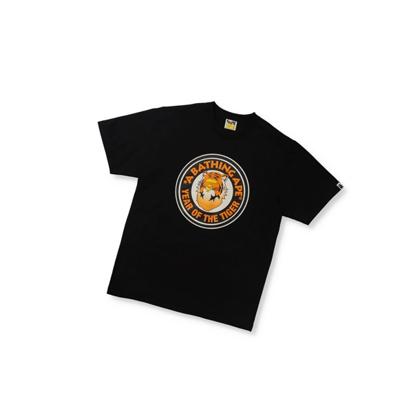 Men's A BATHING APE Year Of The Tiger Tee Short Sleeve T Shirts Black | TIML70825