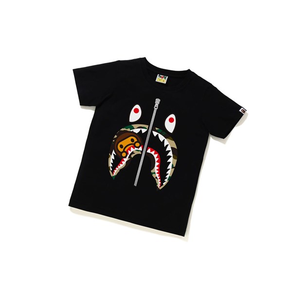 Women's A BATHING APE 1st Camo Milo Shark Tee Short Sleeve T Shirts Black | DXUT72194