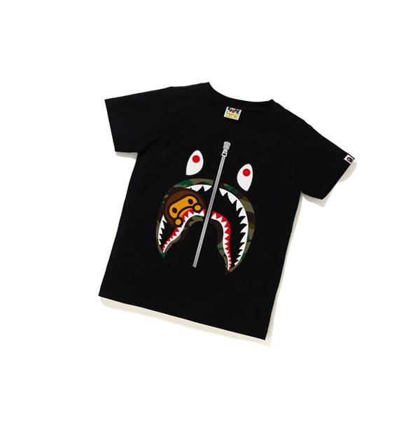 Women's A BATHING APE 1st Camo Milo Shark Tee Short Sleeve T Shirts Black | GIBS54712