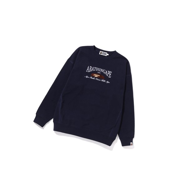 Women's A BATHING APE A Bathing Ape Embroidery Oversized Crewneck Sweatshirts Navy Blue | CJVG24765