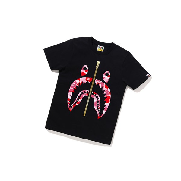 Women's A BATHING APE Abc Camo Shark Tee Short Sleeve T Shirts Black | TAOX26430