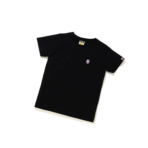 Women's A BATHING APE Ape Head One Point Tee Short Sleeve T Shirts Black | EJLZ69581