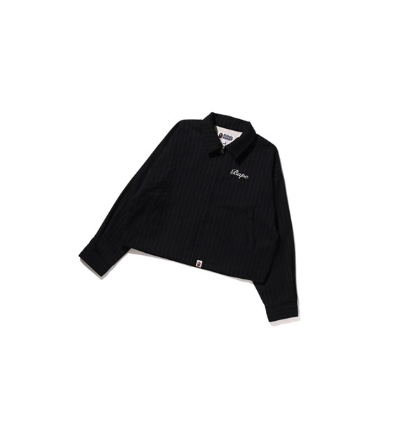 Women's A BATHING APE B.A Applique Pin Striped Zip Jackets Black | NXQL45260