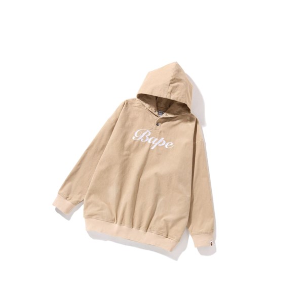 Women's A BATHING APE Bape Embroidery Corduroy Oversized Pullover Hoodie Beige | ABCP41732