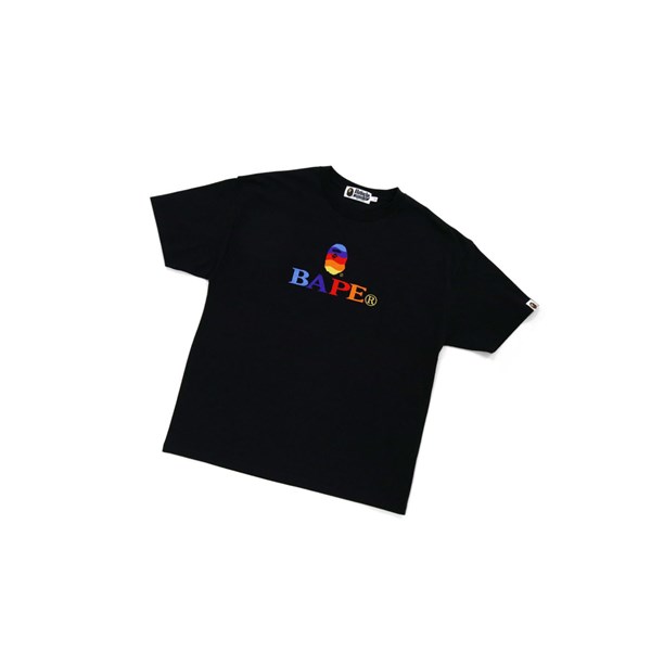 Women's A BATHING APE Bape Logo Embroidery Tee Short Sleeve T Shirts Black | QOXN34502