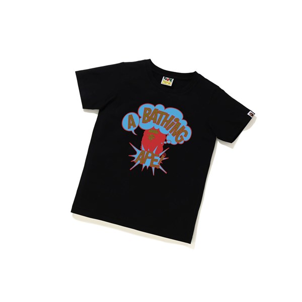 Women's A BATHING APE Cartoon College Tee Short Sleeve T Shirts Black | BWFH54203