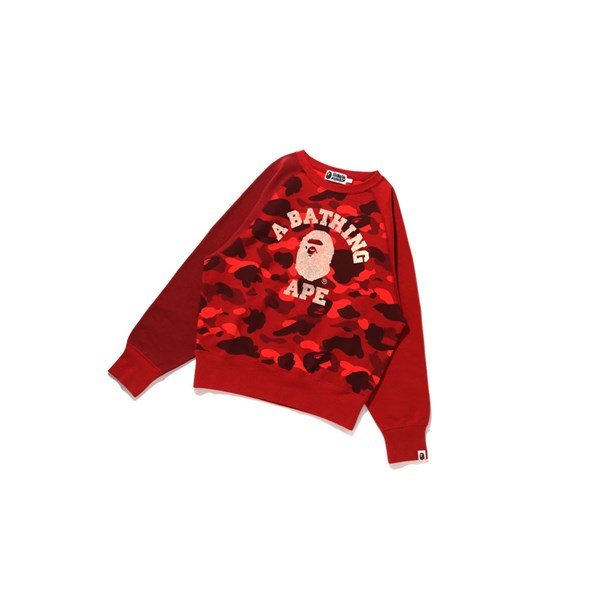 Women's A BATHING APE College Crazy Color Camo Raglan Crewneck Sweatshirts Bright Red | GJCO43760