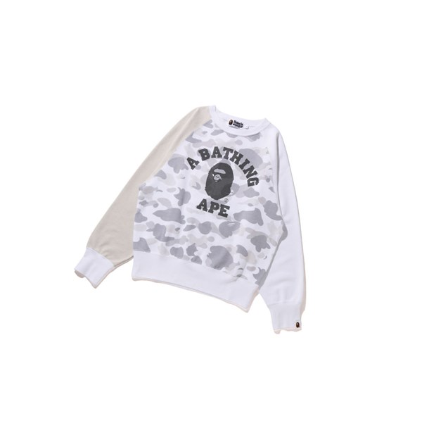 Women's A BATHING APE College Crazy Color Camo Raglan Crewneck Sweatshirts White | MZYU16573