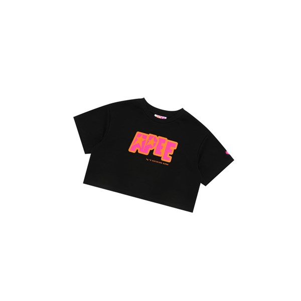 Women's A BATHING APE Double Logo Cropped Tee Short Sleeve T Shirts Black | HGAP03418