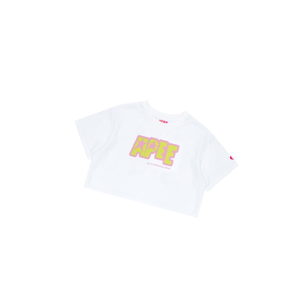 Women's A BATHING APE Double Logo Cropped Tee Short Sleeve T Shirts Bleached White | JRKA37406