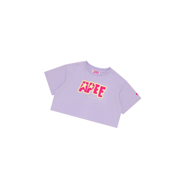 Women's A BATHING APE Double Logo Cropped Tee Short Sleeve T Shirts Pastel Lilac | LUBT48061