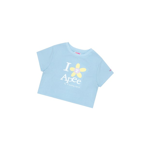 Women's A BATHING APE Flower Cropped Tee Short Sleeve T Shirts Sky Blue | KDST74216