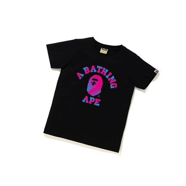 Women's A BATHING APE Halftone Dot College Tee Short Sleeve T Shirts Black | NLMJ78251