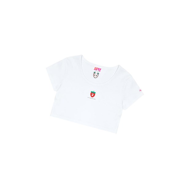 Women's A BATHING APE Logo Berry Tee Short Sleeve T Shirts Bleached White | ECAY23859