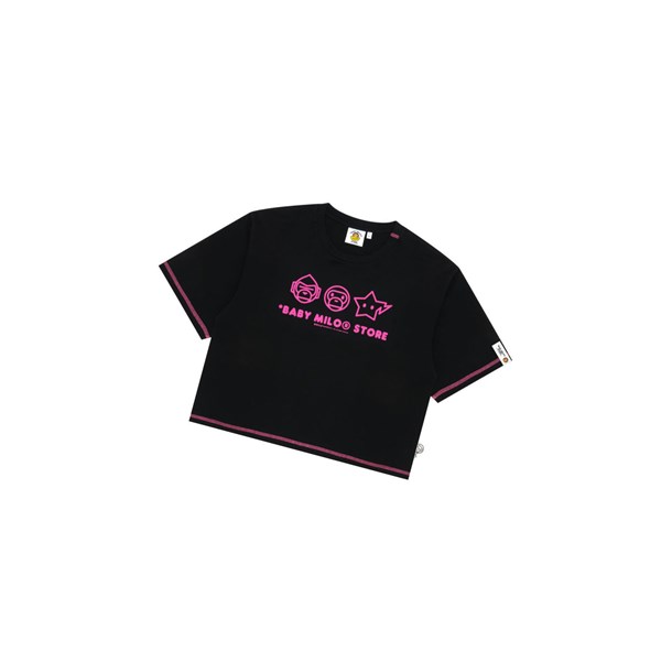 Women's A BATHING APE Logo Crop Fit Tee Short Sleeve T Shirts Black | BEQJ71294