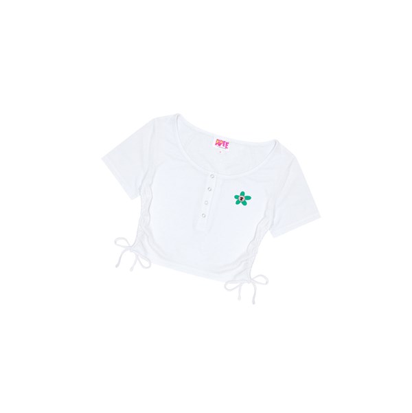 Women's A BATHING APE Logo Drawstring Cropped Top Short Sleeve Blouse Blouse White | QIJA02563