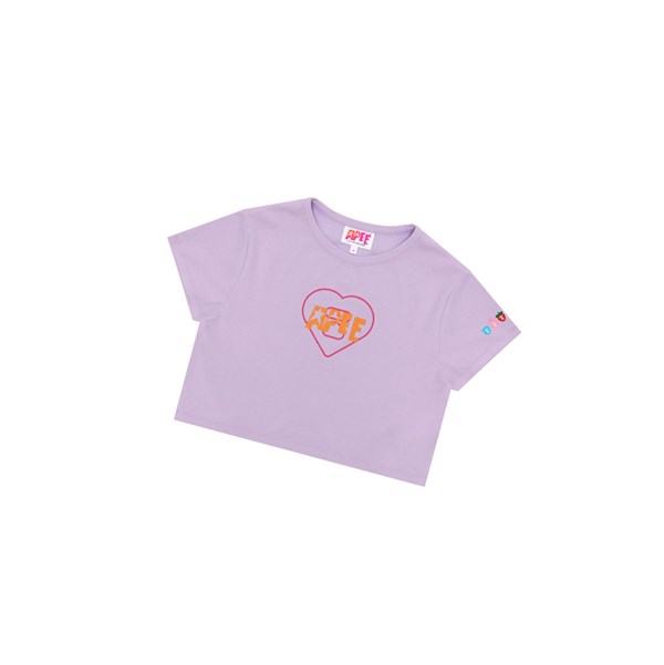 Women's A BATHING APE Logo Printed Slim Cut Tee Short Sleeve T Shirts Purple | LJMG35089