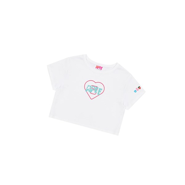 Women's A BATHING APE Logo Printed Slim Cut Tee Short Sleeve T Shirts White | QZUM91504