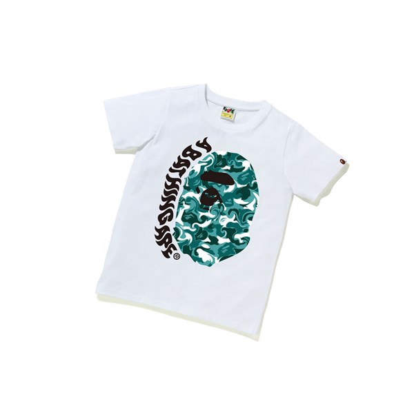 Women's A BATHING APE Marble Camo Ape Head Tee Short Sleeve T Shirts White | HAOZ37502