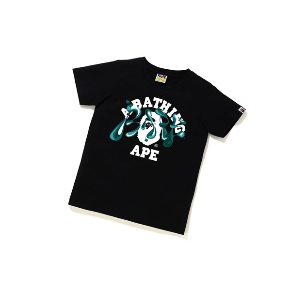 Women's A BATHING APE Marble Camo Liquid College Tee Short Sleeve T Shirts Black | ADNW92746