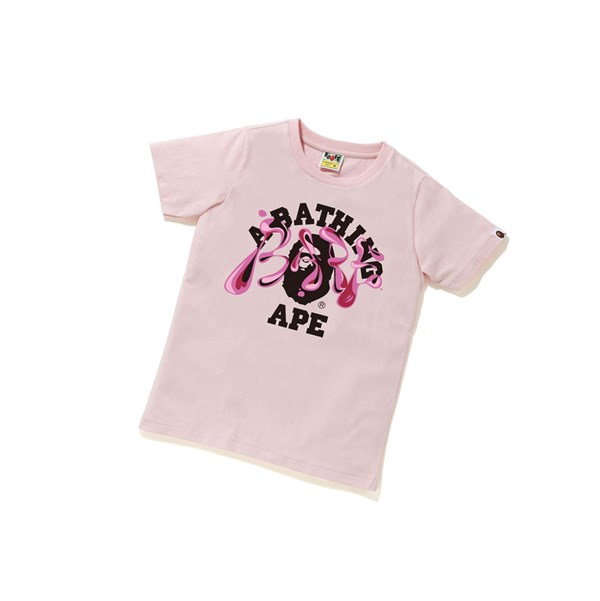 Women's A BATHING APE Marble Camo Liquid College Tee Short Sleeve T Shirts Pink | SWTX06375