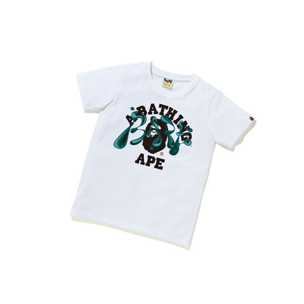 Women's A BATHING APE Marble Camo Liquid College Tee Short Sleeve T Shirts White | WSEP46723