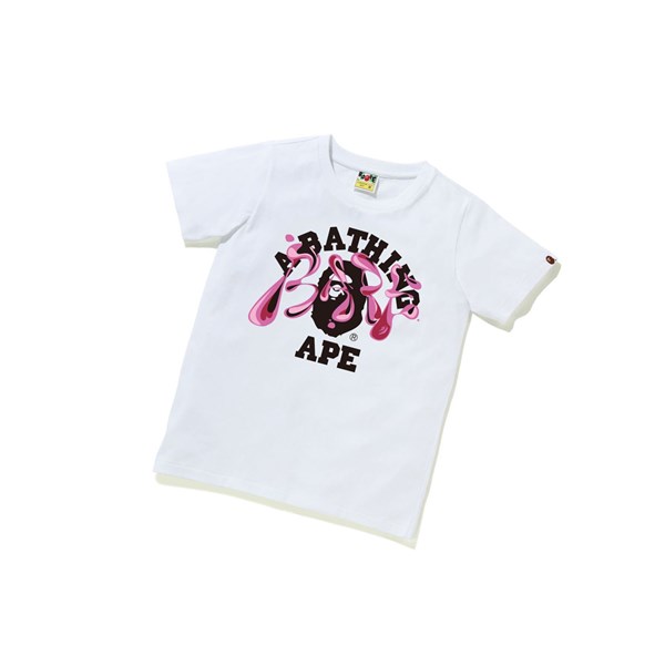 Women's A BATHING APE Marble Camo Liquid College Tee Short Sleeve T Shirts White | XQEV69253