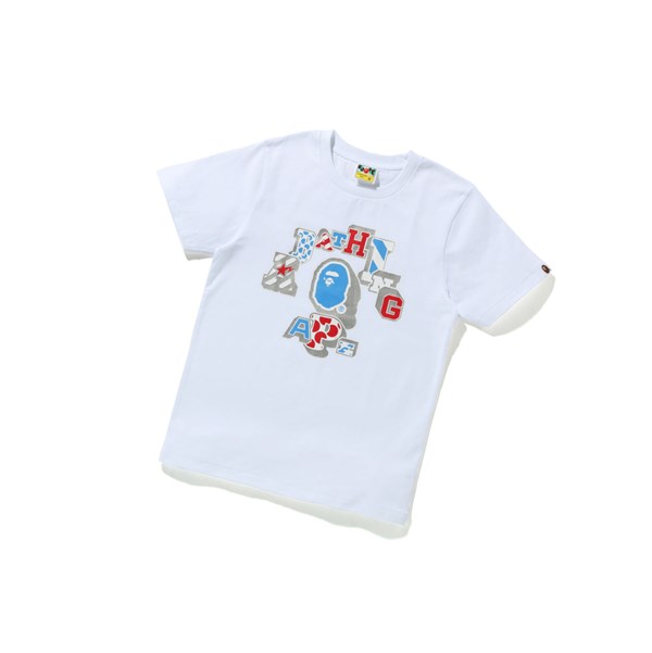 Women's A BATHING APE Mix Patched College Tee Short Sleeve T Shirts White | SUEG28693