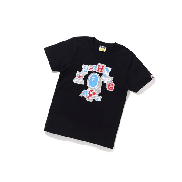 Women's A BATHING APE Mix Patched College Tee Short Sleeve T Shirts Black | VUIN51620