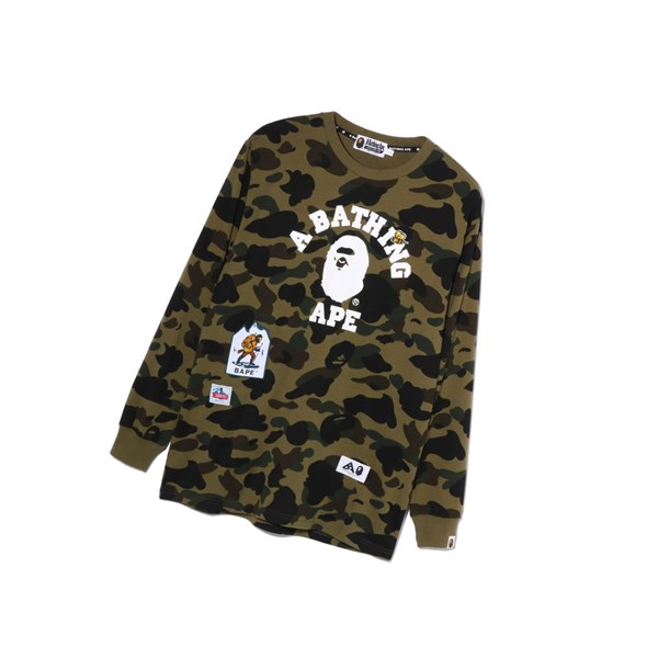 Women's A BATHING APE Multi Label 1st Camo L/S Tee Long Sleeve T Shirts Army Green | MIXR72865