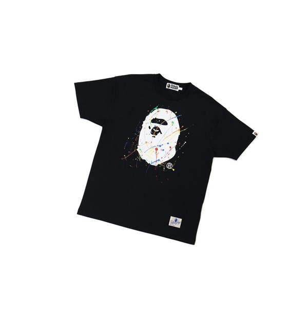 Women's A BATHING APE Paint Splatter Ape Head Tee Short Sleeve T Shirts Black | YLNT47983