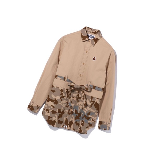 Women's A BATHING APE Sand Camo A Bathing Ape Oversized Long Sleeve Shirts Beige | VYEK05436