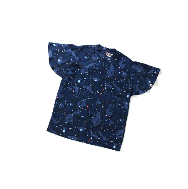 Women's A BATHING APE Space Camo Onepiece Tee Short Sleeve T Shirts Navy Blue | MSUC70416