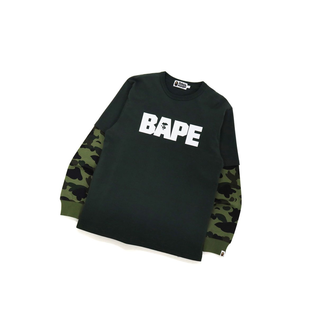 Men\'s A BATHING APE 1st Camo Layered L/S Tee Long Sleeve T Shirts Army Green | WCHJ78043