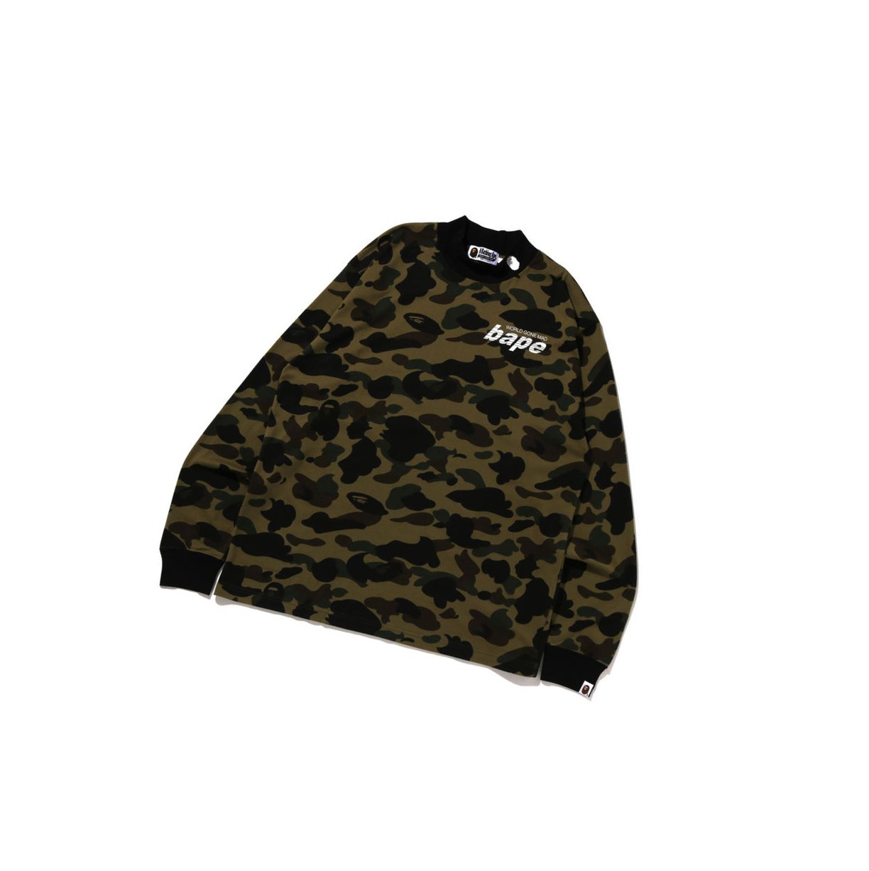 Men\'s A BATHING APE 1st Camo Mock Neck Relaxed Fit L/S Tee Long Sleeve T Shirts Army Green | GWYS21054