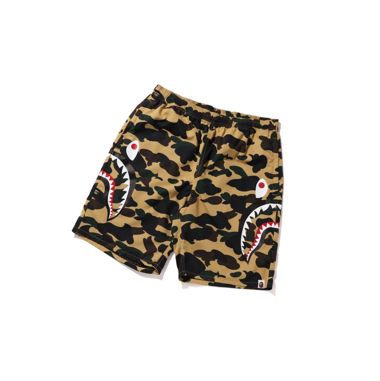 Men\'s A BATHING APE 1st Camo Side Shark Beach Shorts Yellow | LDEH01534