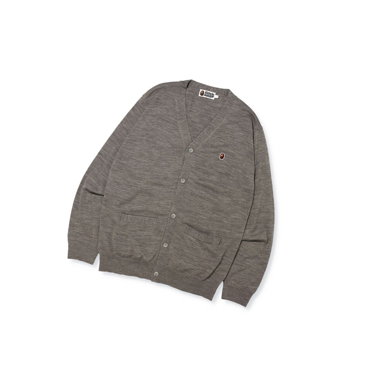 Men\'s A BATHING APE Ape Head Knit Cardigan Cardigan Cardigan Grey | JRCF46193