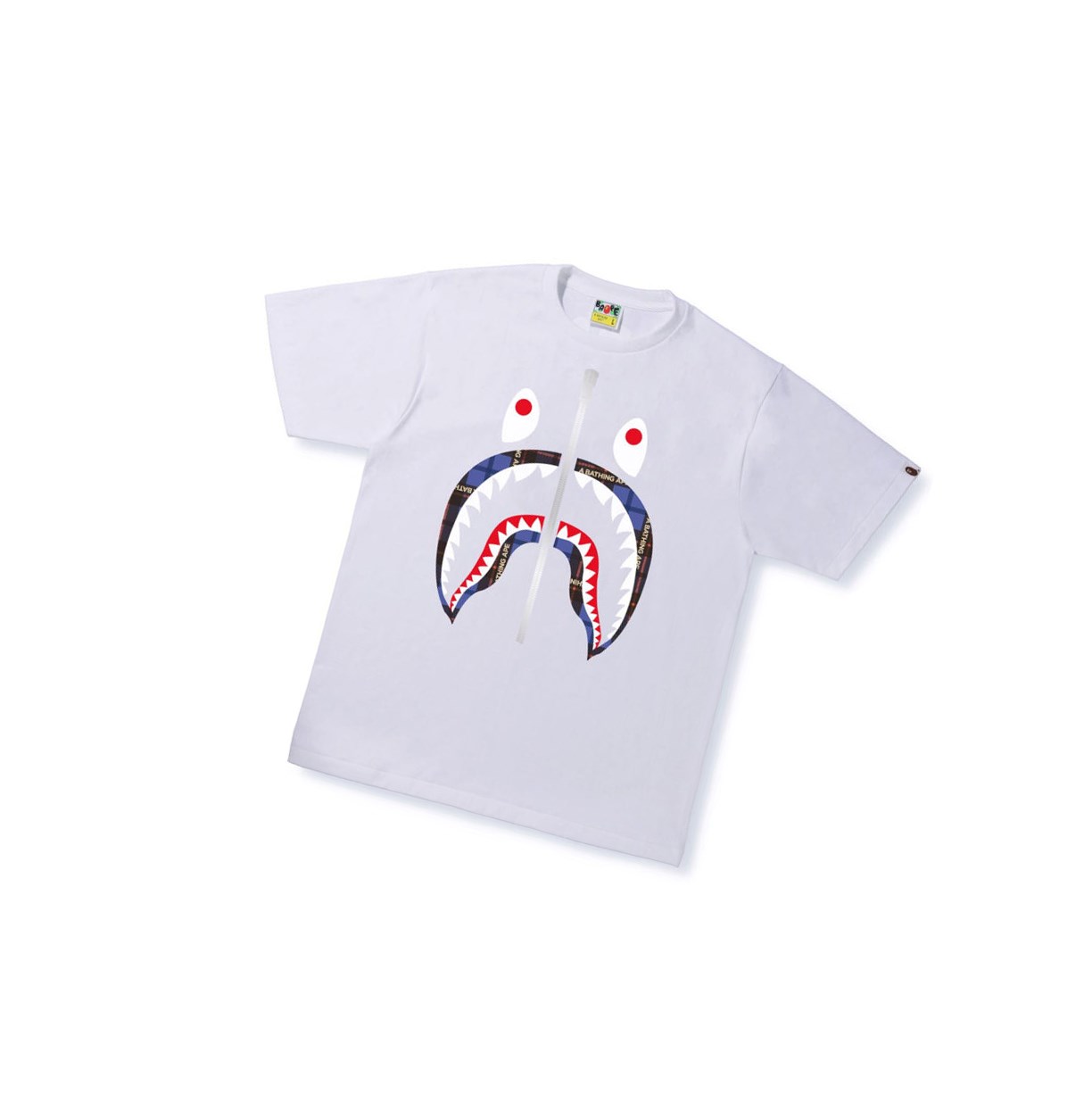 Men\'s A BATHING APE Bape Logo Check Shark Tee Short Sleeve T Shirts White | JWAH16793