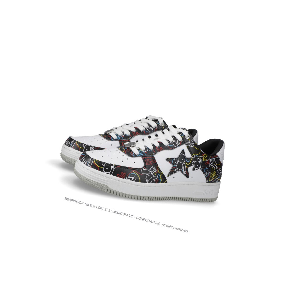 Men\'s A BATHING APE Bape Sta X Medicom Toy Be@r Camo M1 Low Sneakers Black | JTPF51462