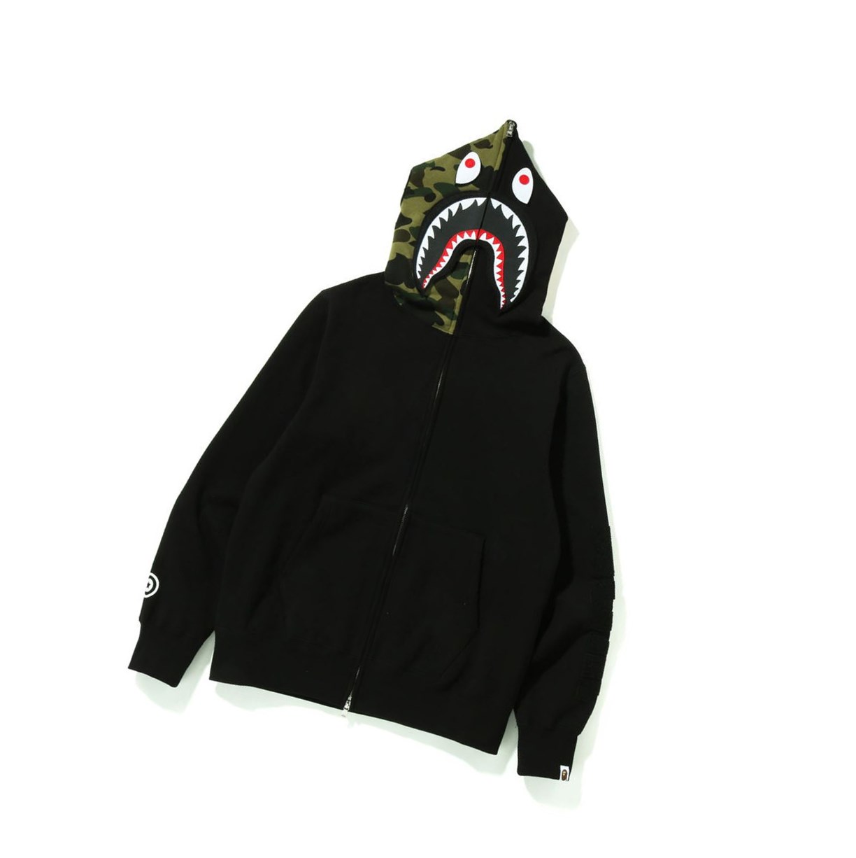 Men\'s A BATHING APE Detachable Shark Full Zip Throughs Hoodie Black | OPBZ21750