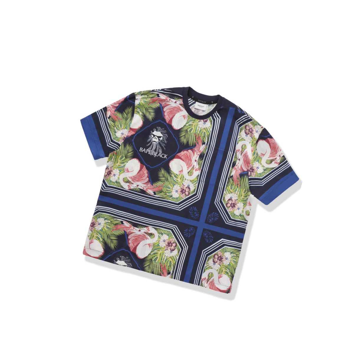 Men\'s A BATHING APE Floral Print Ape Head Tee Short Sleeve T Shirts Blue | YVDW67048