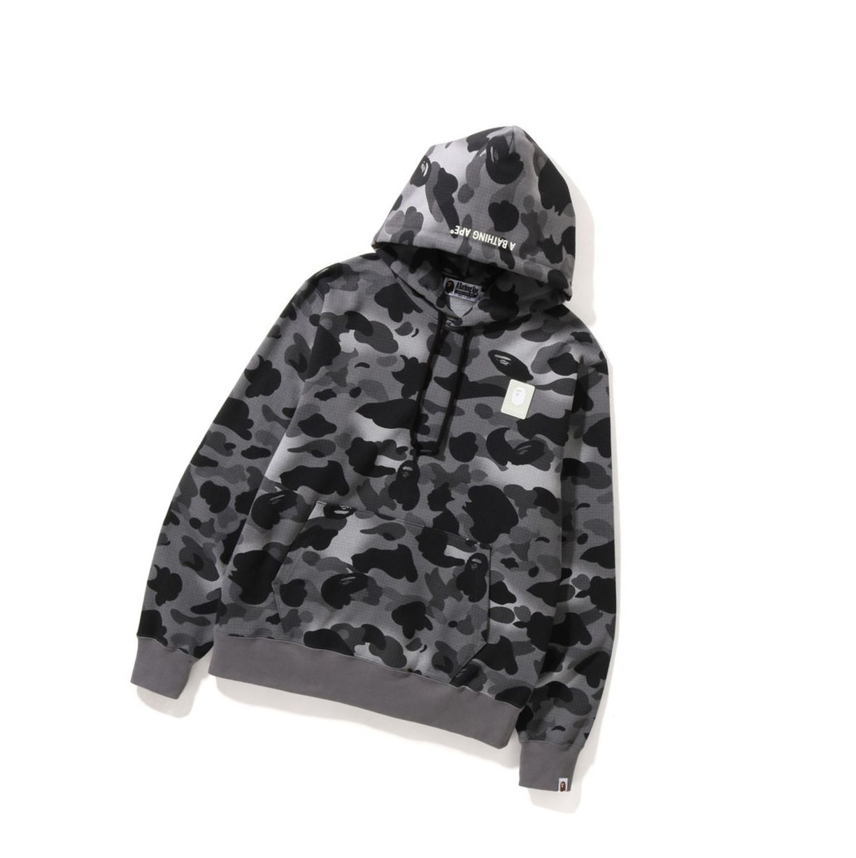 Men\'s A BATHING APE Grid Camo Pullover Hoodies Black | WMZQ72095