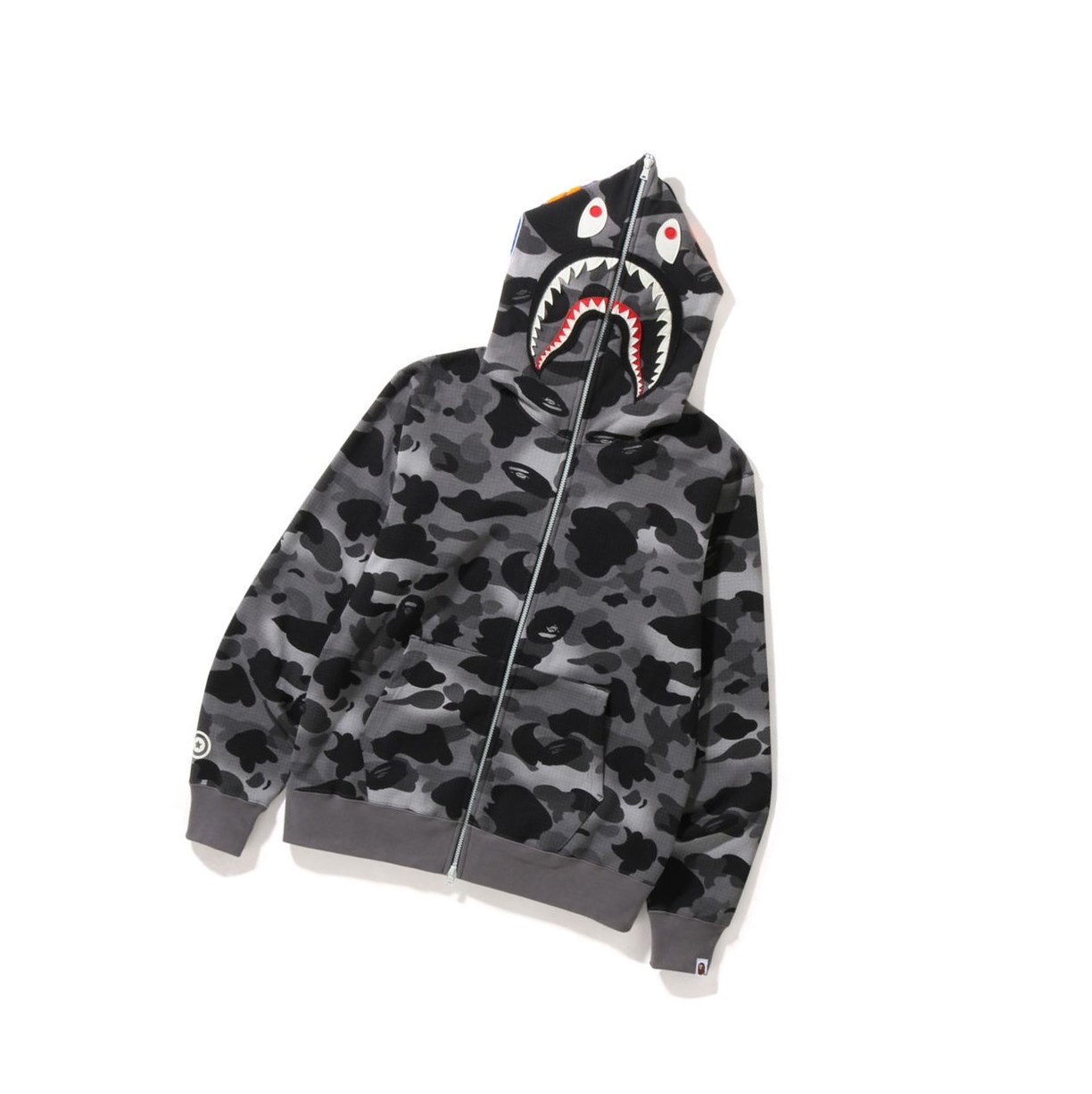 Men\'s A BATHING APE Grid Camo Shark Full Zip Throughs Hoodie Black | CPTM60391