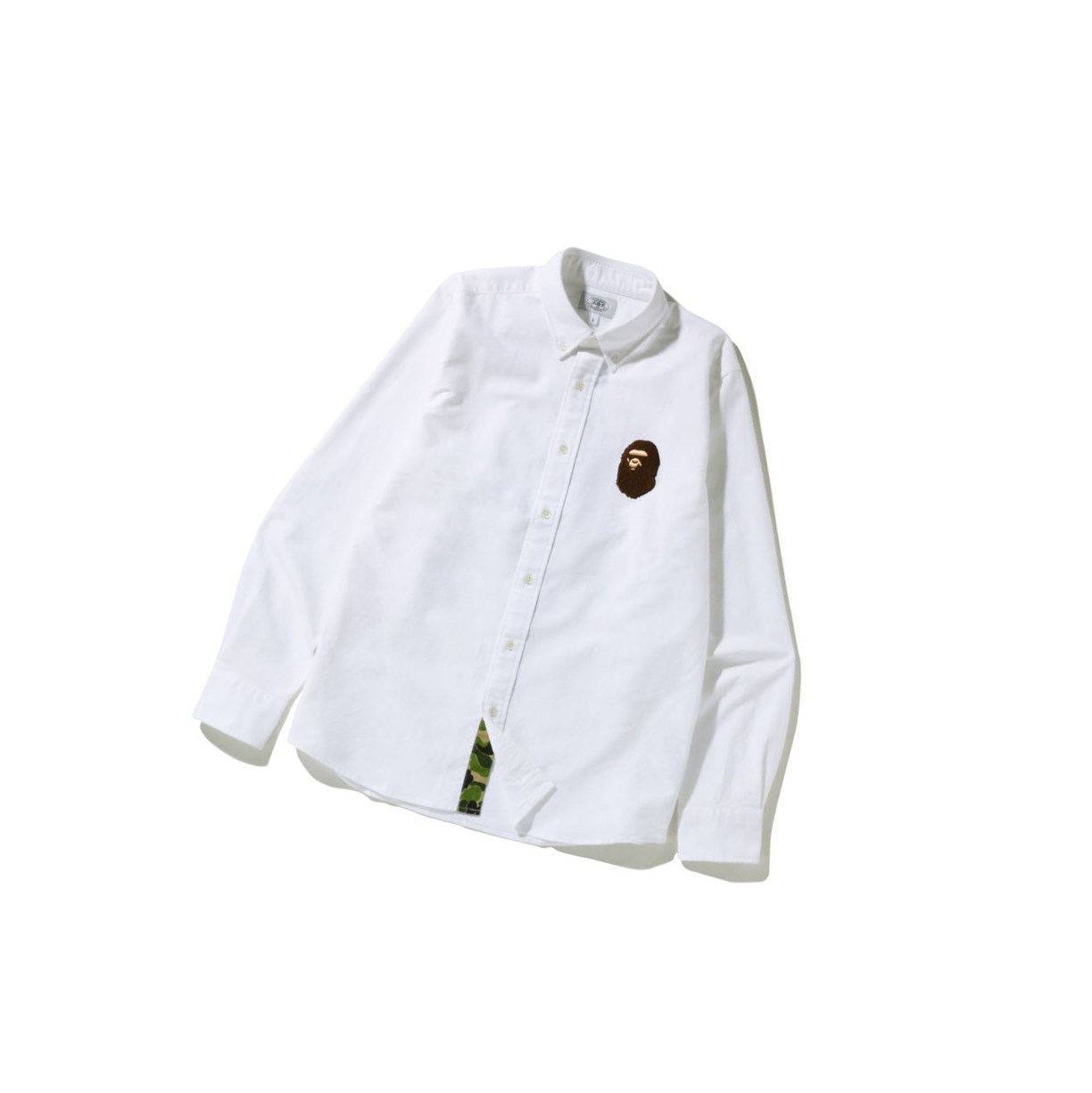 Men\'s A BATHING APE Large Ape Head Oxford Bd Long Sleeve Shirts White | QTFA67328