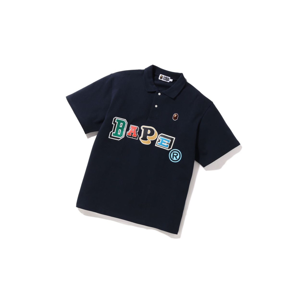 Men\'s A BATHING APE Multi Fonts Relaxed Fit Short Sleeve Polo Navy Blue | MFCA79043