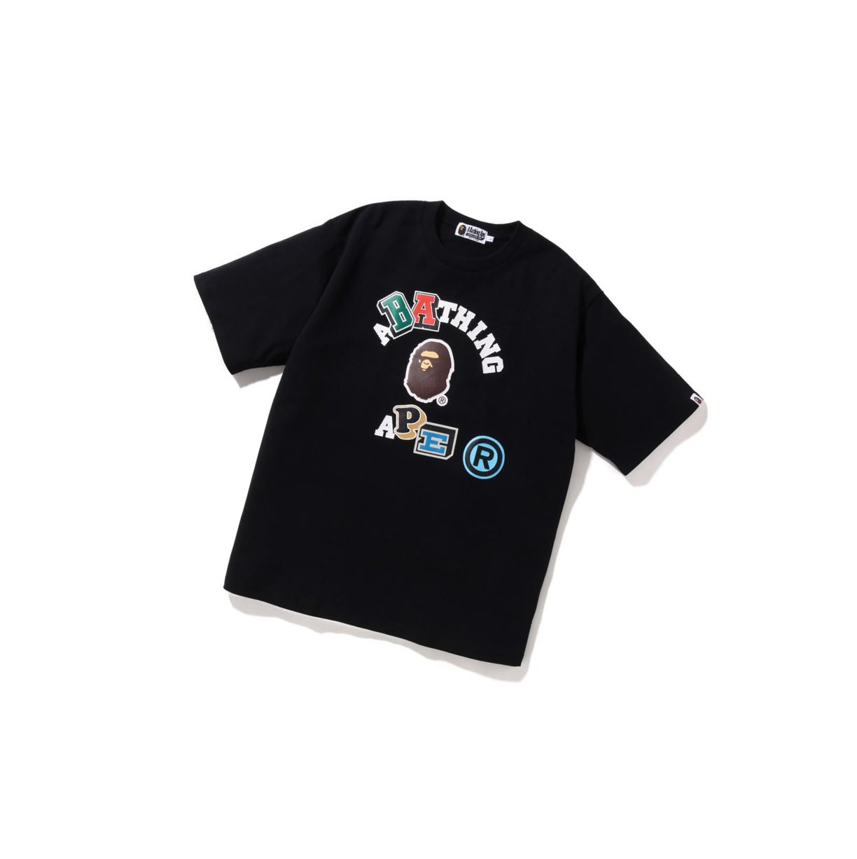 Men\'s A BATHING APE Multi Fonts Relaxed Fit College Tee Short Sleeve T Shirts Black | QHZR97105